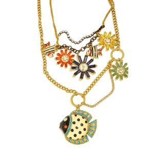 Rare Huge Betsey Johnson Vintage Under The Sea Nautical Fish Necklace 2 Pieces